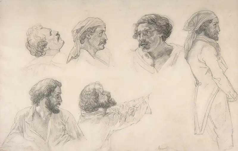 Sex studier för Corréard och Savigny i 'Medusas flotte' av Théodore Géricault