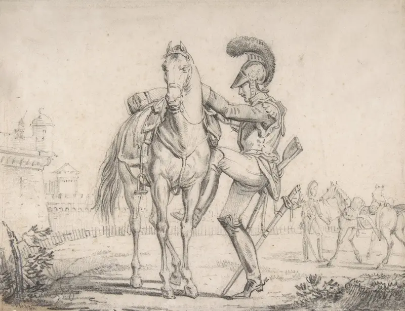 Soldat som sitter upp på en häst av Théodore Géricault