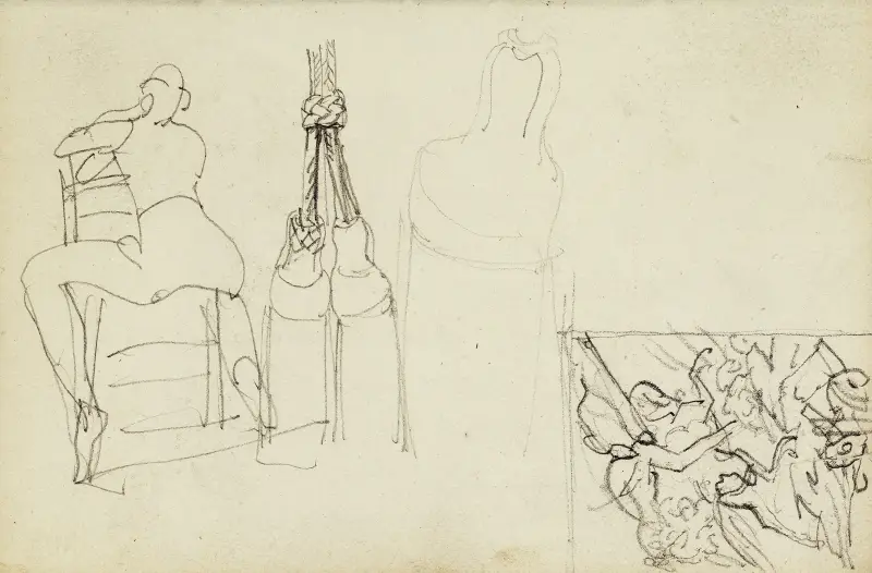 Tassels, seated figure from behind chair, thumbnail study of Charging Chasseur av Théodore Géricault