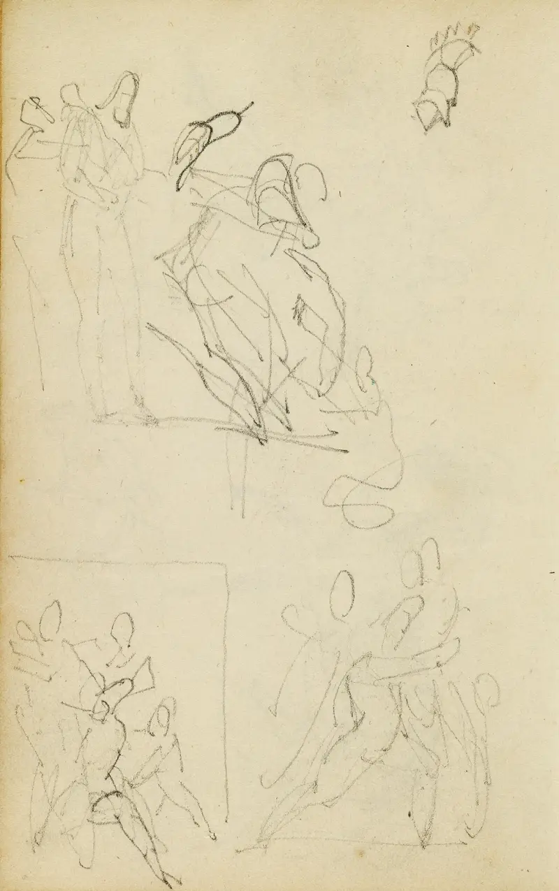 Tre kompositionsstudier av figur grupp av Théodore Géricault
