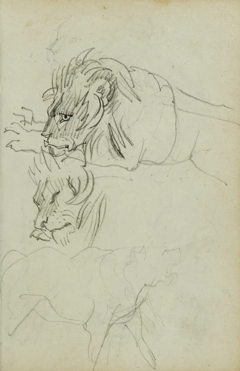 Tre lejonstudier av Théodore Géricault