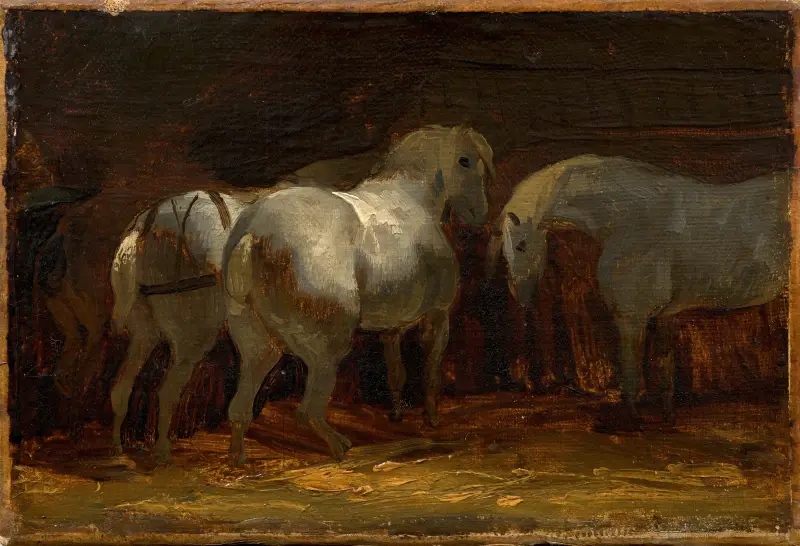Trois chevaux à l’écurie av Théodore Géricault