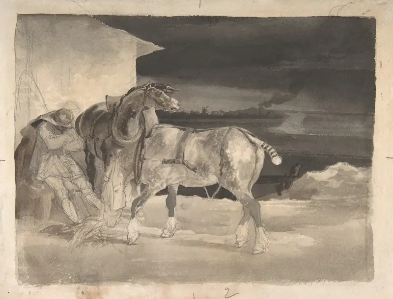 Två draghästar med sovande kusk av Théodore Géricault