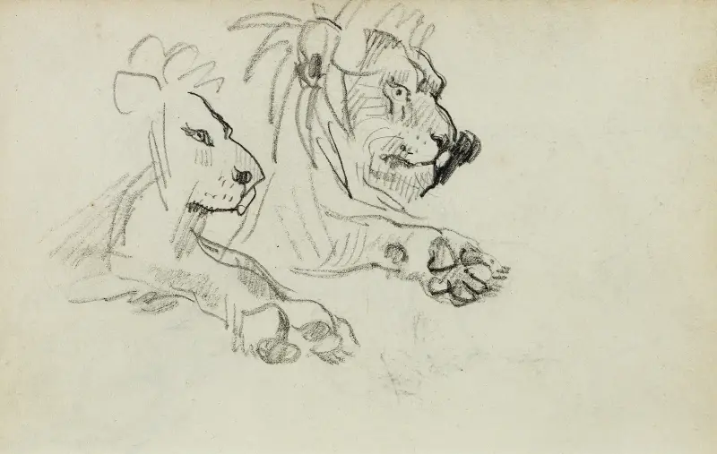Två lejonstudier av Théodore Géricault
