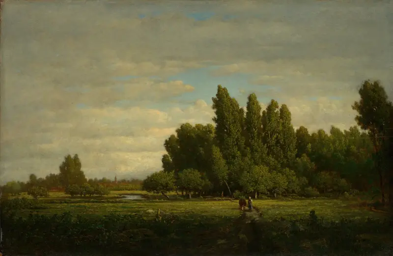 Eine von Bäumen gesäumte Wiese von Théodore Rousseau