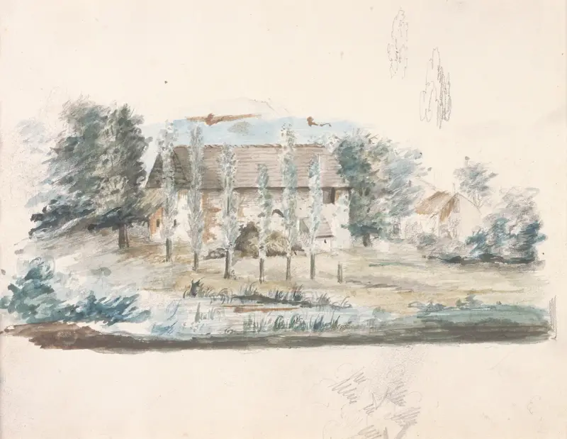 Farm Building in a Landscape av Théodore Rousseau