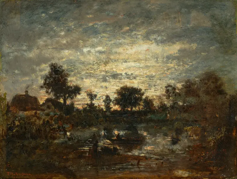 Dammen, solnedgång av Théodore Rousseau