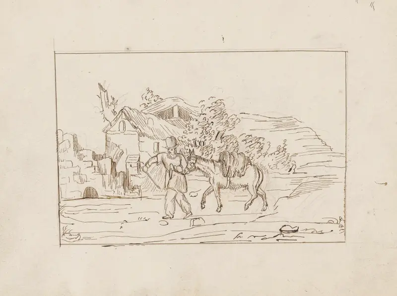 Man och mula i ett landskap av Théodore Rousseau