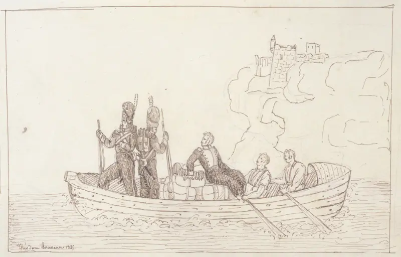 Military Figures in a Boat av Théodore Rousseau