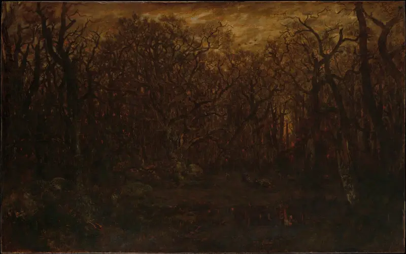 Skogen i vintersolnedgång av Théodore Rousseau