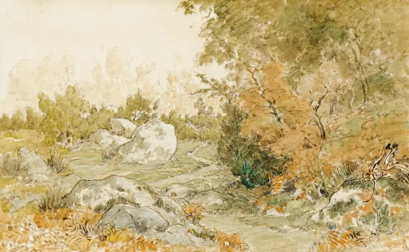 Vägen till Paris i Fontainebleauskogen av Théodore Rousseau