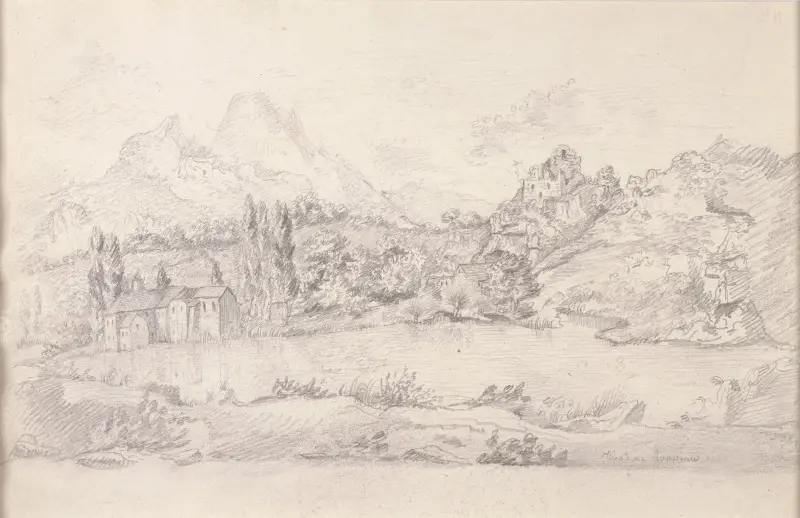 By i bergslandskap av Théodore Rousseau