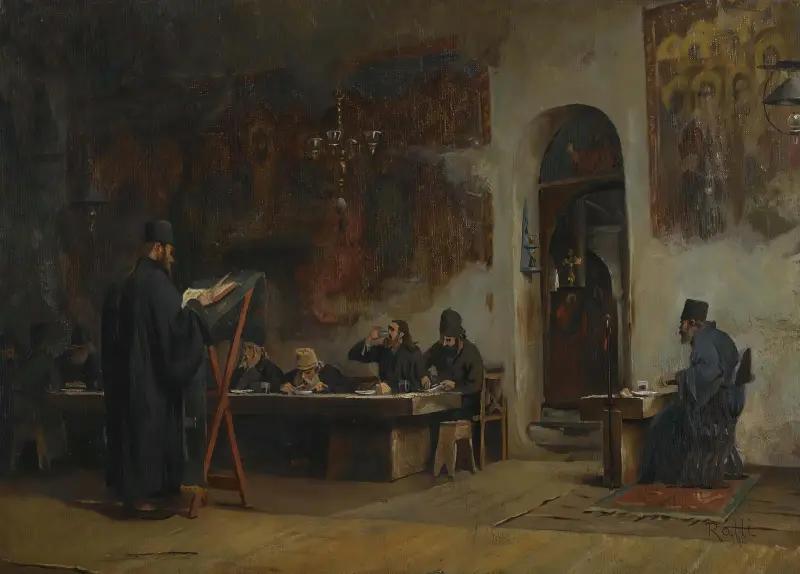 Refectory In A Greek Monastery (Mount Athos) av Theodoros Ralli