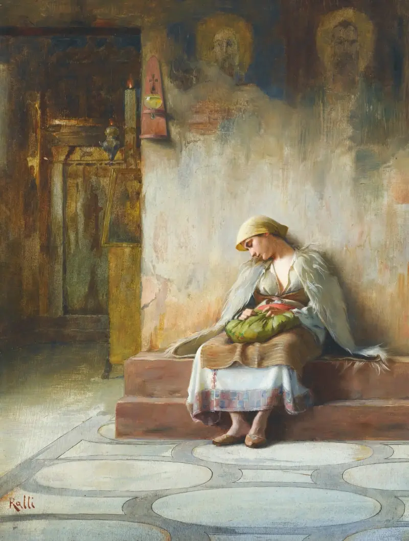 Young Girl Sleeping In A Church av Theodoros Ralli
