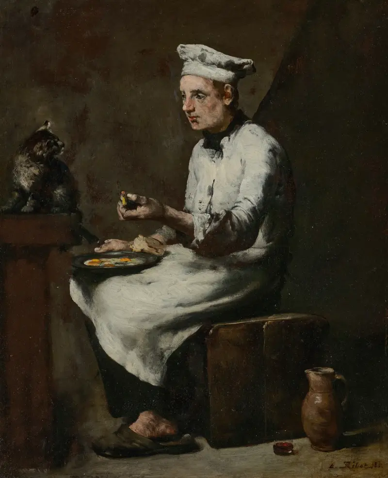 En kock som äter sin morgonmåltid av Théodule Ribot
