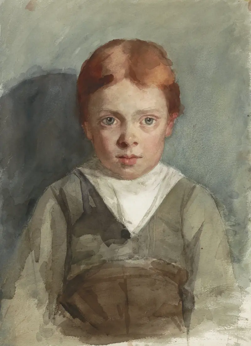 Portret van een jongetje met rood haar, van voren av Thérèse Schwartze