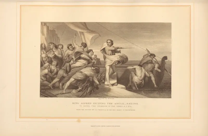Kung Alfred eggar anglosaxarna att driva tillbaka danerna av Thomas Archer