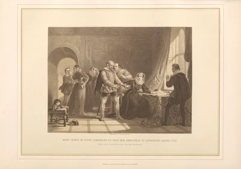 Maria Stuart tvingas underteckna sin abdikation, 1567 av Thomas Archer