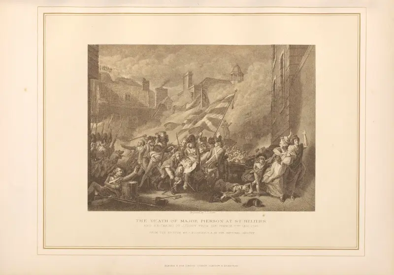 The Death of Major Pierson at St. Heliers, Jersey – John Singleton Copely av Thomas Archer