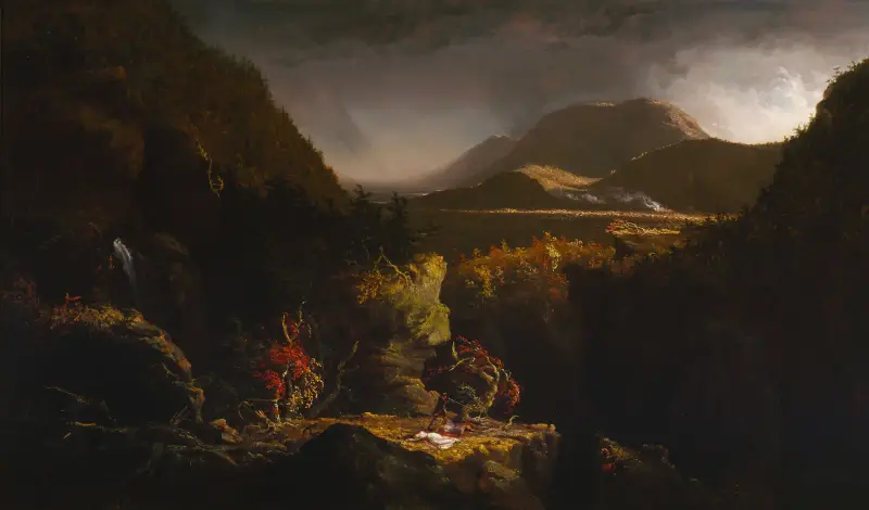 Landschaft mit Figuren; eine Szene aus „Der letzte Mohikaner“ von Thomas Cole