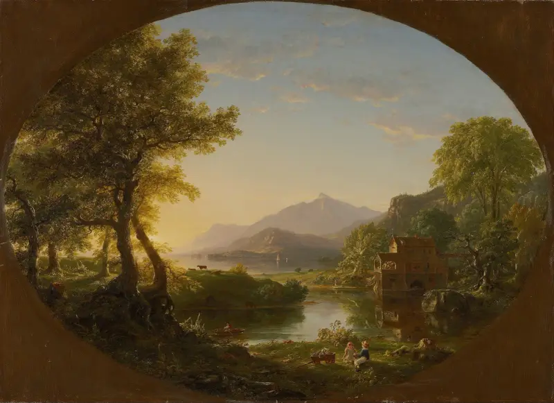 Mlýn, západ slunce, Thomas Cole