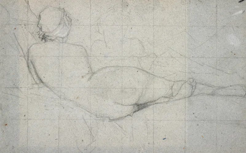 Recumbent Female Nude and Partial Study of a Second Female Figure av Thomas Couture