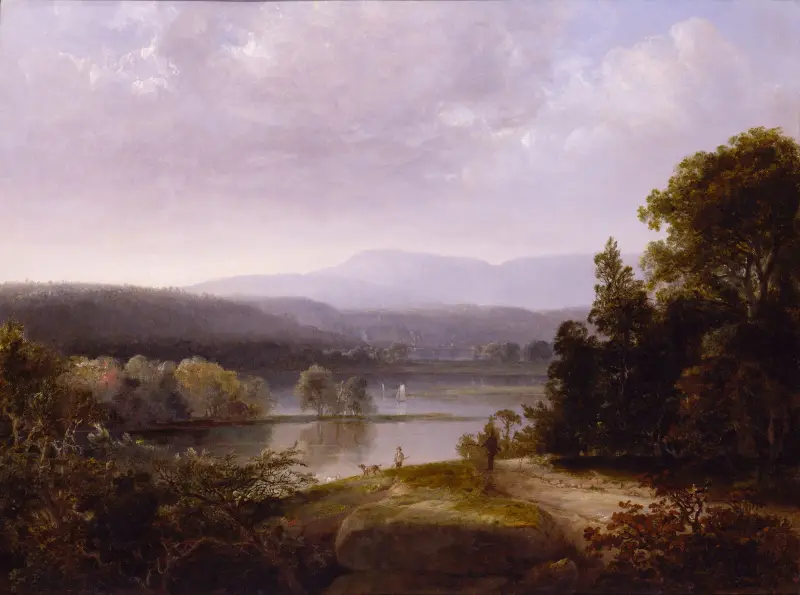 Flusslandschaft mit Jägern und Hunden von Thomas Doughty
