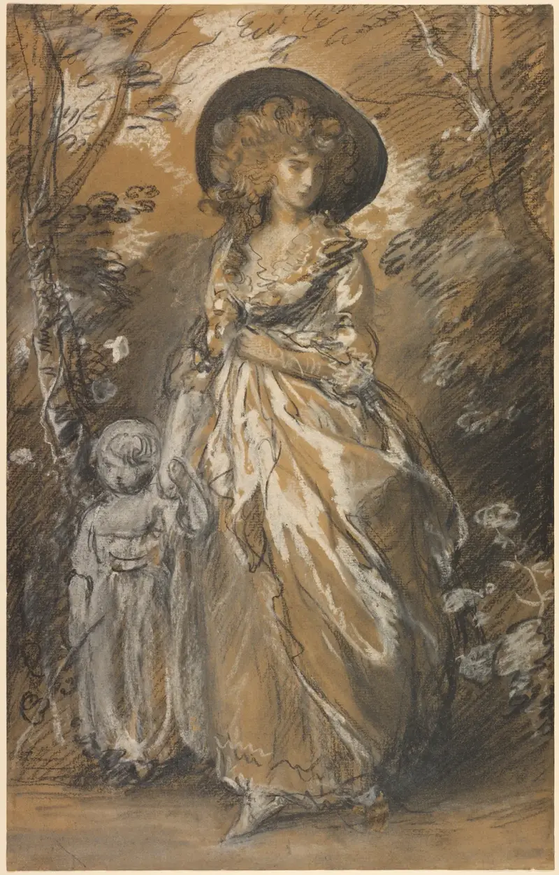 A Lady Walking in a Garden with a Child av Thomas Gainsborough