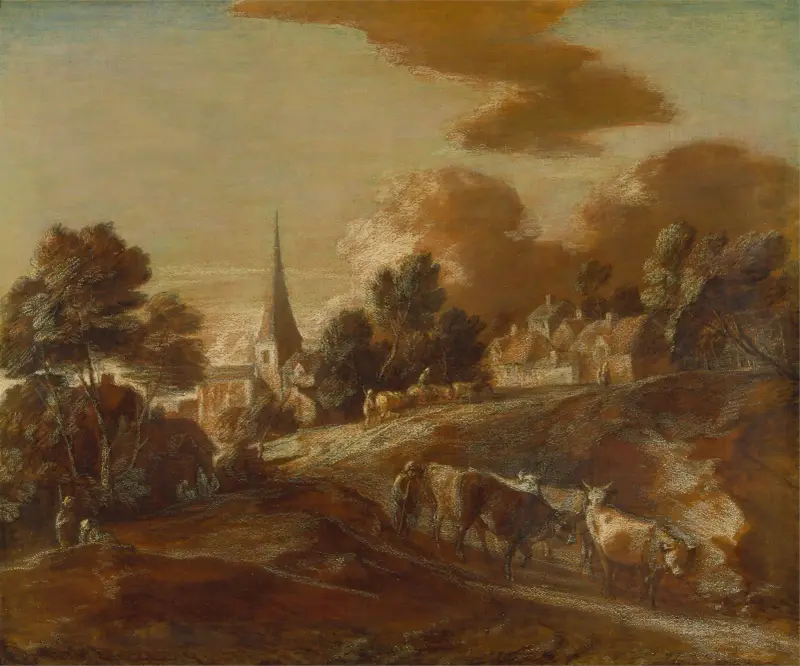 An Imaginary Wooded Village with Drovers and Cattle av Thomas Gainsborough