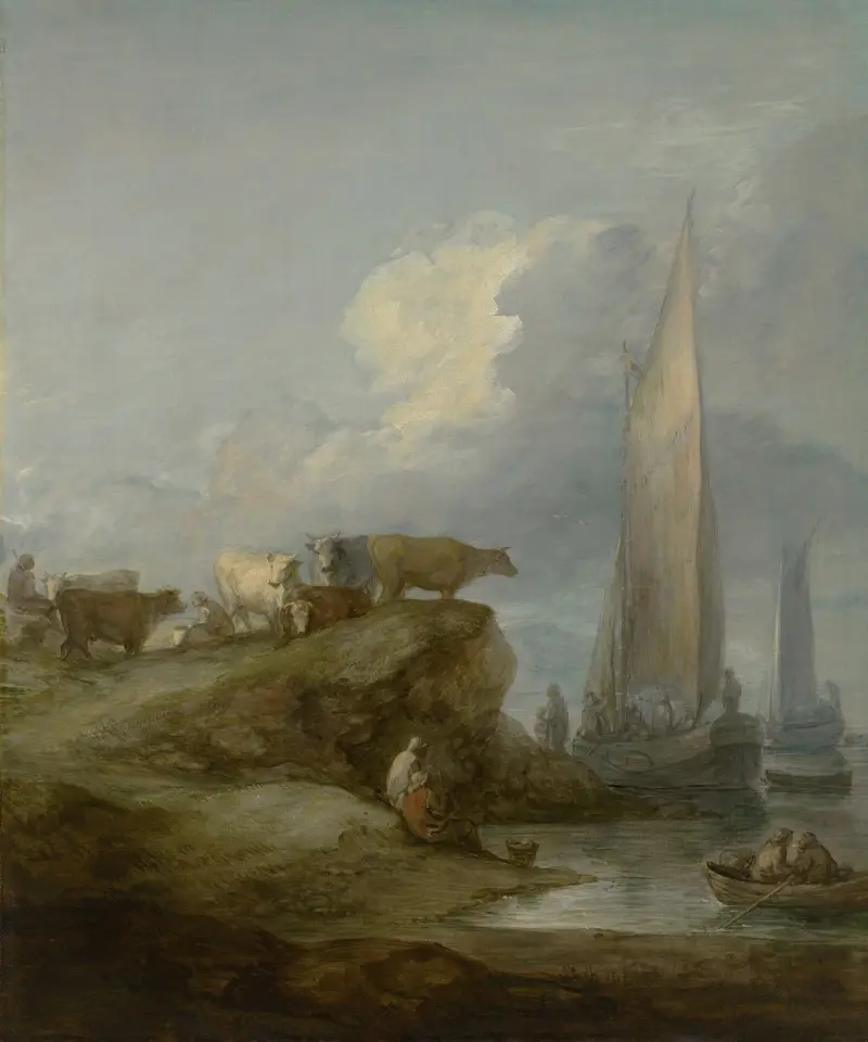 Coastal Scene with Shipping and Cattle av Thomas Gainsborough