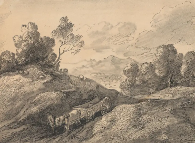 Landscape with Horse and Cart Descending a Hill av Thomas Gainsborough