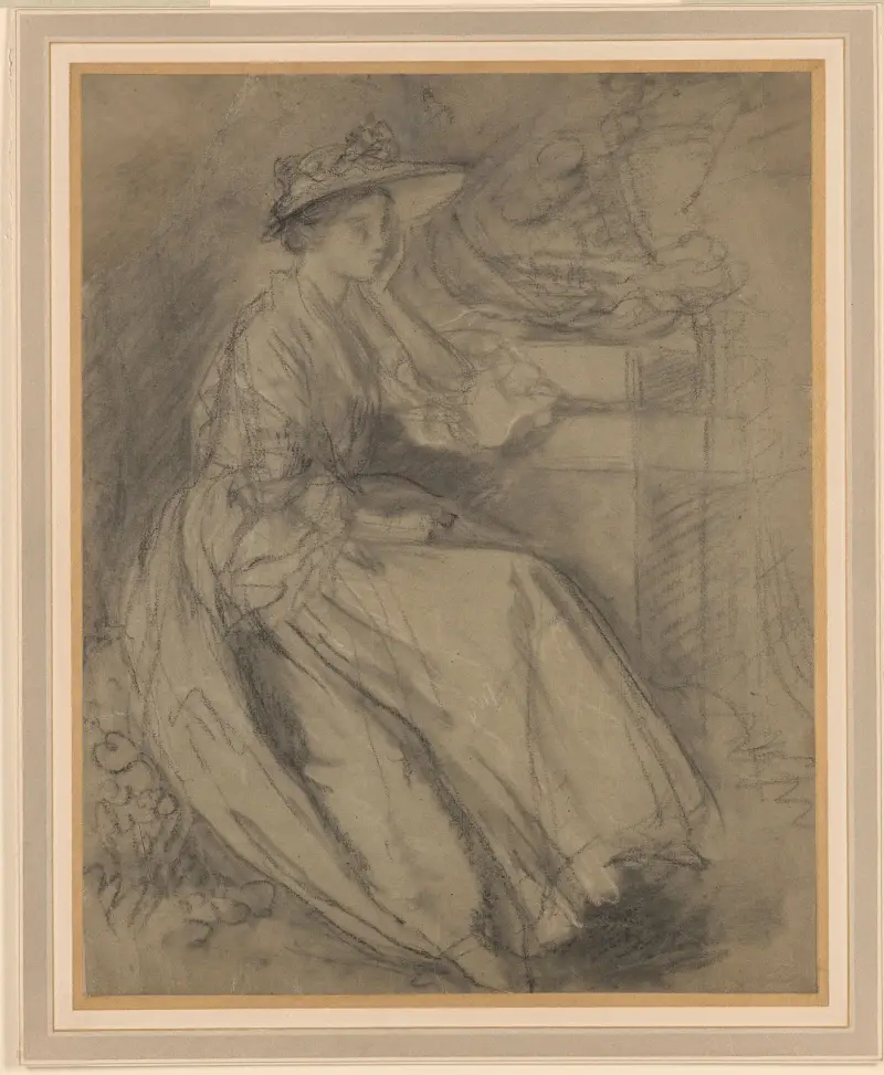 Study of a Woman Seated Beside a Plinth av Thomas Gainsborough