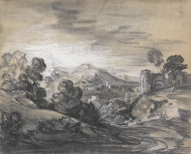 Wooded Landscape with Castle av Thomas Gainsborough