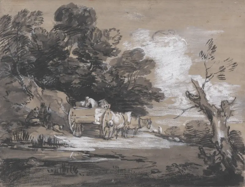 Wooded Landscape with Country Cart and Figures av Thomas Gainsborough