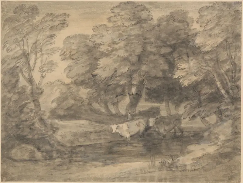 Wooded Landscape with Cows in a Pool av Thomas Gainsborough