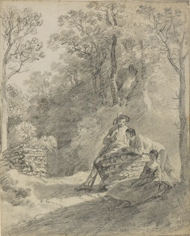 Wooded landscape with figures, 1752 av Thomas Gainsborough