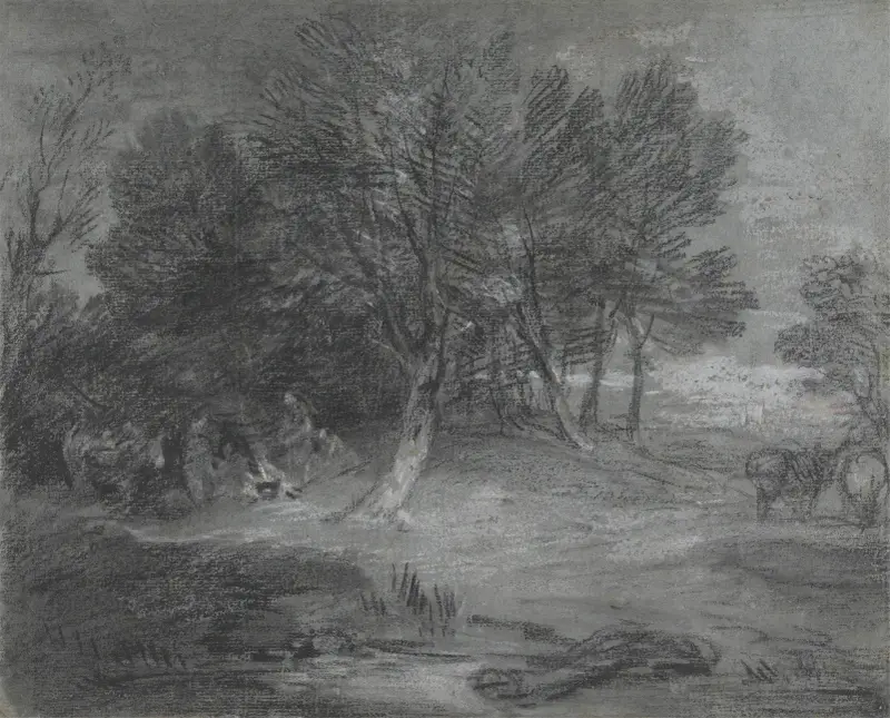 Wooded Landscape with Gypsy Encampment av Thomas Gainsborough