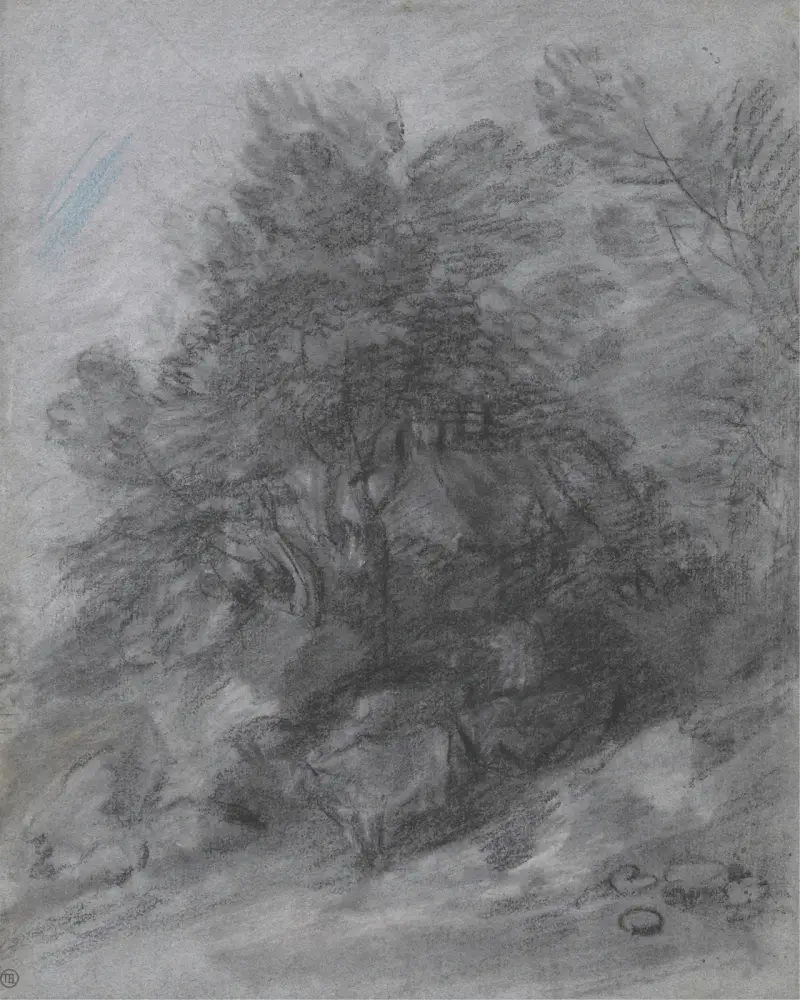 Wooded Landscape with Herdsman, Cows and Cottage av Thomas Gainsborough