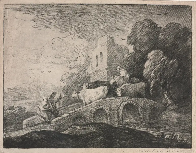 Skogslandskap med herdar som driver boskap av Thomas Gainsborough