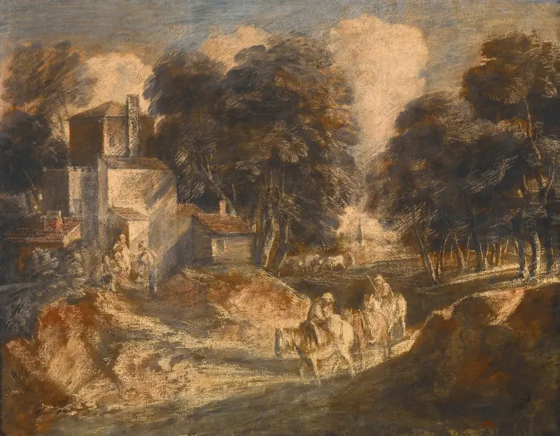Wooded Landscape with Mounted Peasants av Thomas Gainsborough