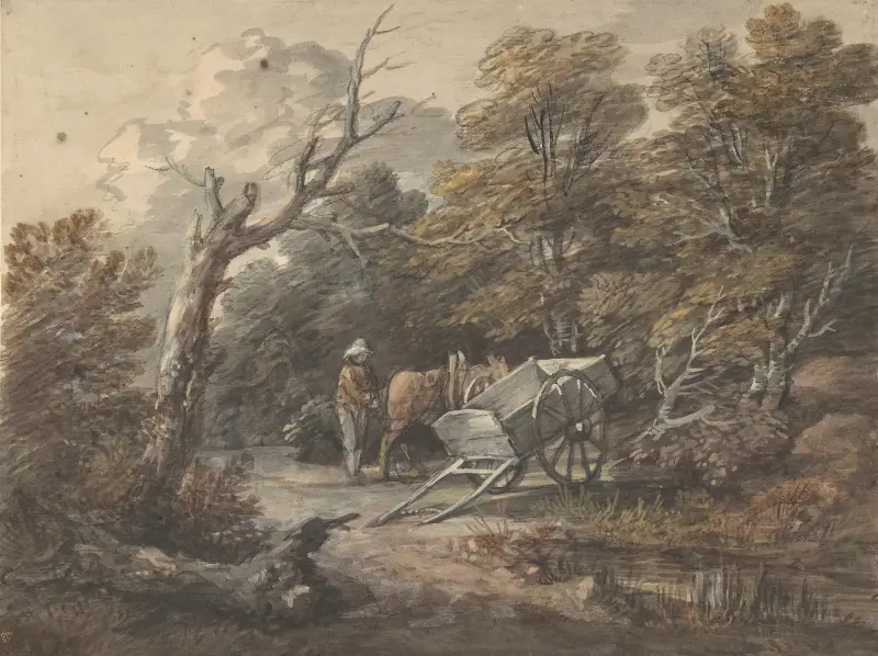 Skogslandskap med bonde, häst och kärra av Thomas Gainsborough