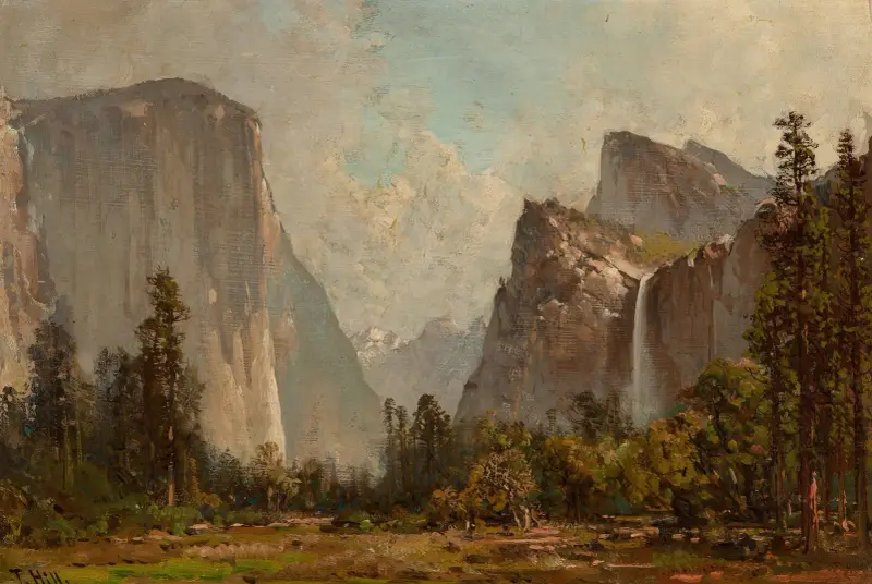 Gates of Yosemite and Bridal Veil Falls av Thomas Hill