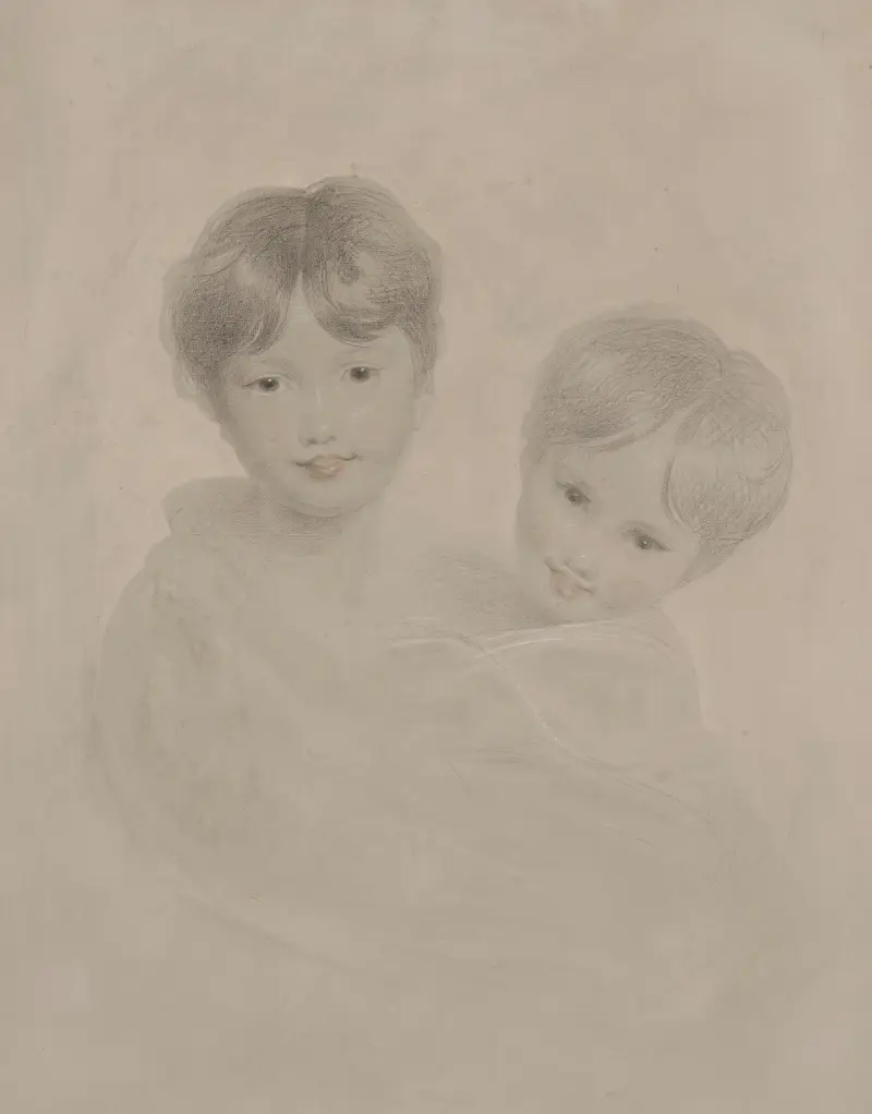 Porträttskiss av två unga pojkar i omfamning av Sir Thomas Lawrence