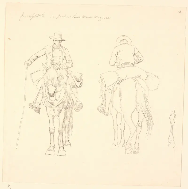 Campagnol zu Pferd, von vorne und von hinten, sowie Studie eines Hinterbeins eines Pferdes von Johan Thomas Lundbye