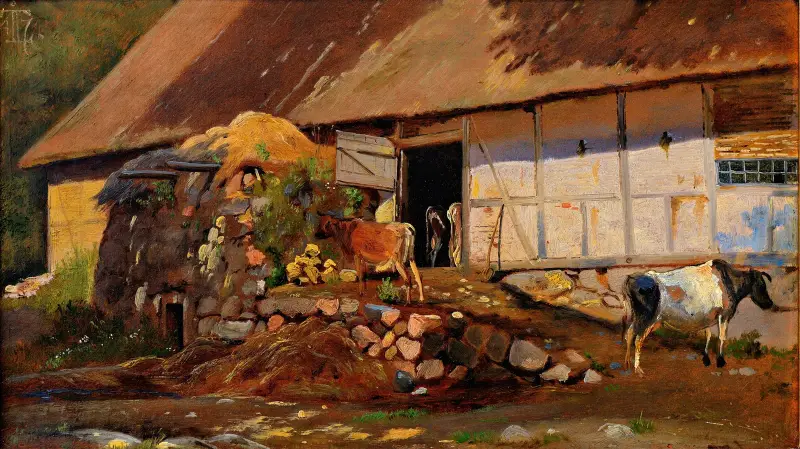 Außerhalb des Kuhstalls von Johan Thomas Lundbye