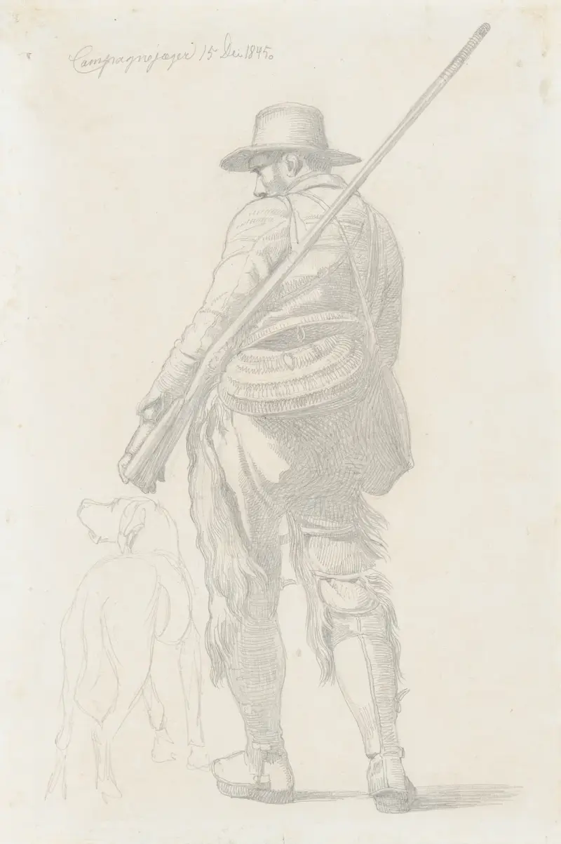 Romersk jägare med sin hund, sedd från ryggen av Johan Thomas Lundbye