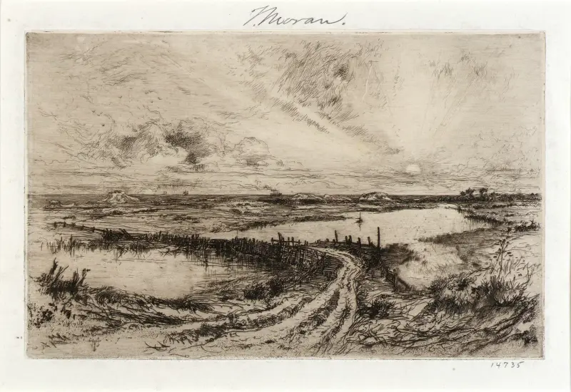 Dammen vid Hook Pond och den gamla bron av Thomas Moran