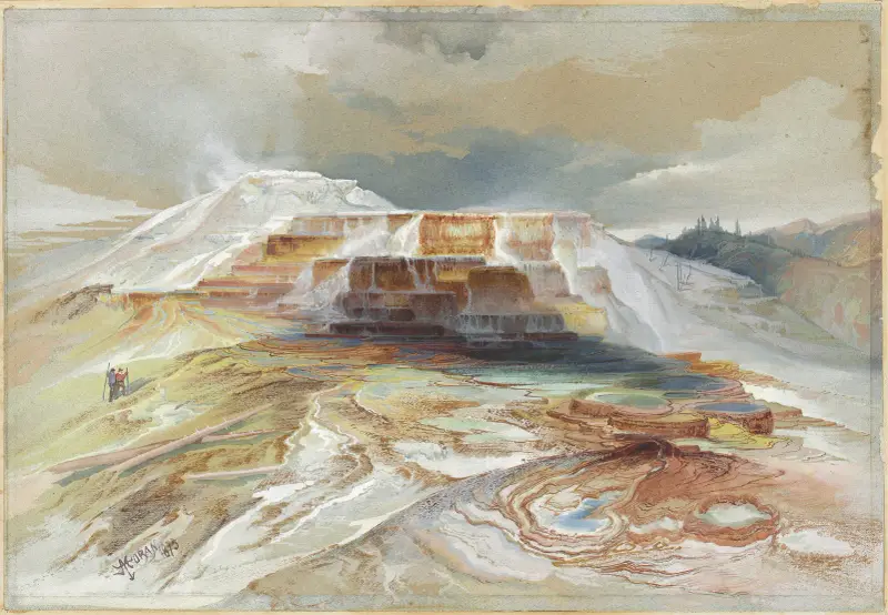Heiße Quellen am Gardiner River, Yellowstone von Thomas Moran