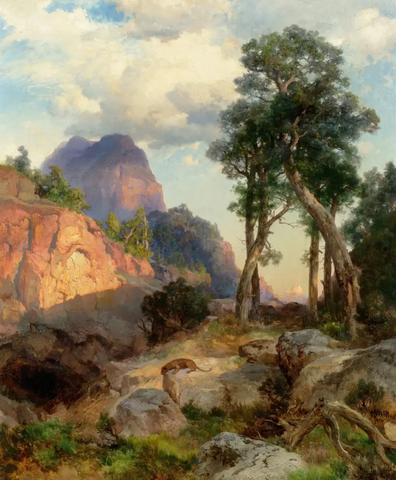 Mountain Lion in Grand Canyon (Lair of the Mountain Lion) av Thomas Moran
