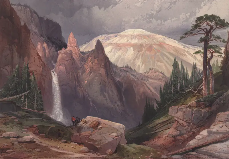 Tower Falls and Sulphur Mountain, Yellowstone av Thomas Moran